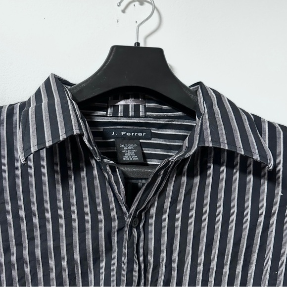 J. Ferrar Black Striped Button Up Collared Shirt Men’s Size 2XL Office Business - Picture 3 of 10